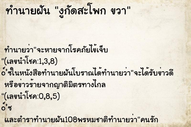 ทำนายฝันทำนายฝันงูกัดสะโพกขวา